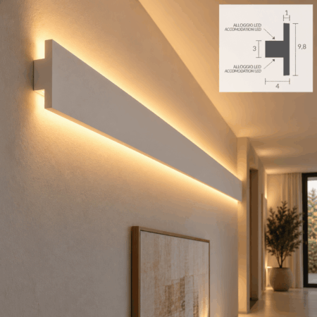 Cornice per led in gesso illuminazione indiretta da parete effetto bi-emissione Art77
