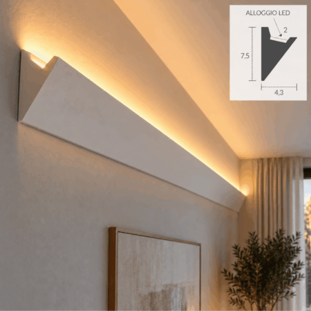 Cornice angolare in gesso illuminazione indiretta da parete Art80
