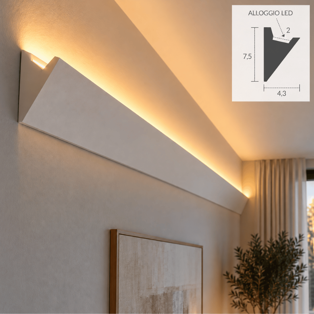Cornice angolare in gesso illuminazione indiretta da parete Art80