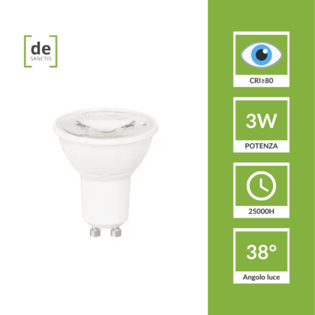 Faretto led 3W 38° spotlight GU10 Lampadina de Sanctis Light Design