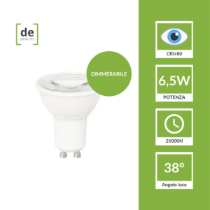 Faretto led 6,5W 38° Dimmerabile spotlight GU10 Lampadina de Sanctis Light Design