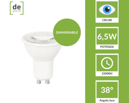 Faretto led 6,5W 38° Dimmerabile spotlight GU10 Lampadina de Sanctis Light Design