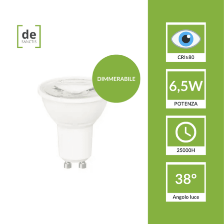 Faretto led 6,5W 38° Dimmerabile spotlight GU10 Lampadina de Sanctis Light Design