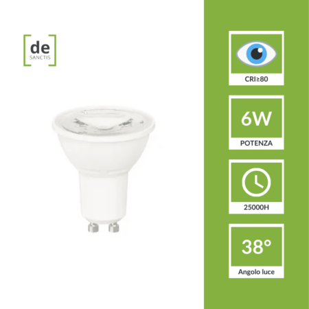 Faretto led 6W 38° spotlight GU10 Lampadina de Sanctis Light Design