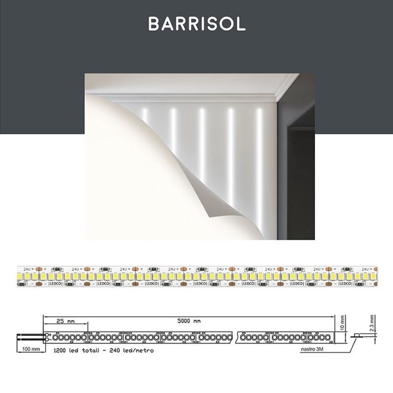 Striscia LED 12V Super Luminosa 5m, 20W/m, 240 SMD/m, 2000LM/m, Bianco Neutro 4000K, Tagliabile E Dimmerabile