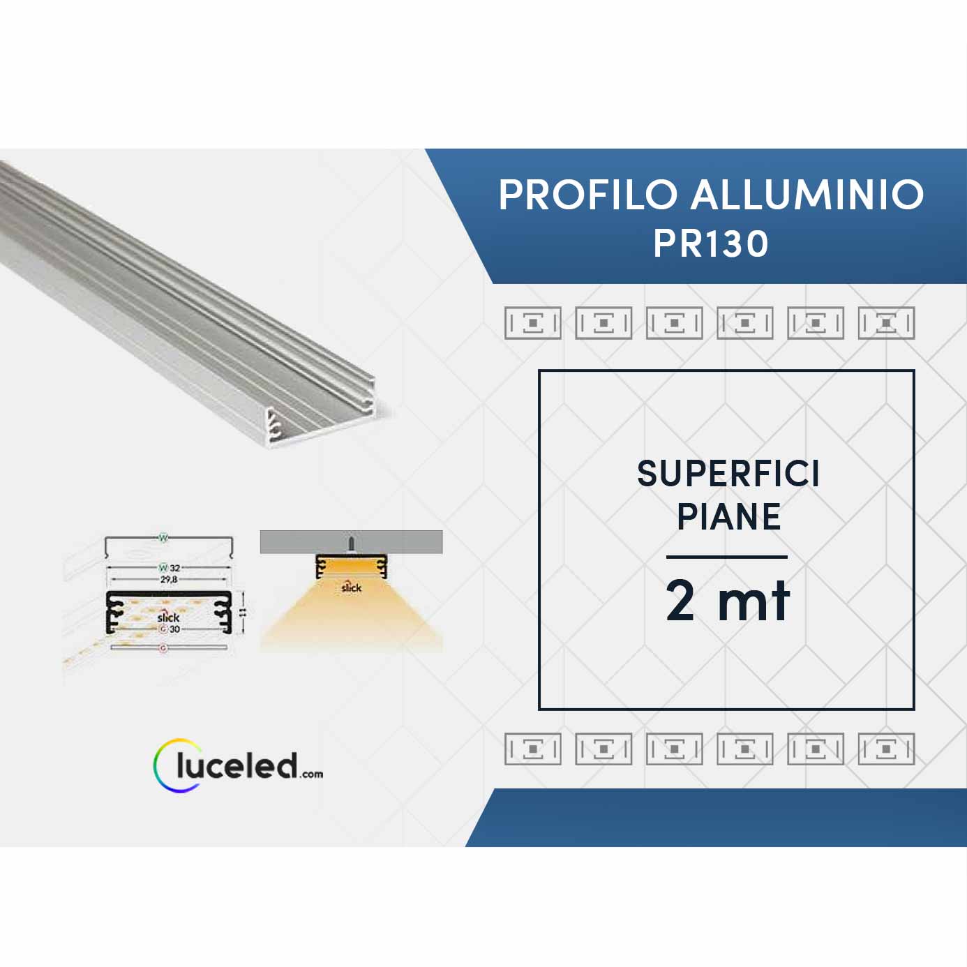 Ledco pr130 kit profilo lineare in alluminio 10 metri per strisce led
