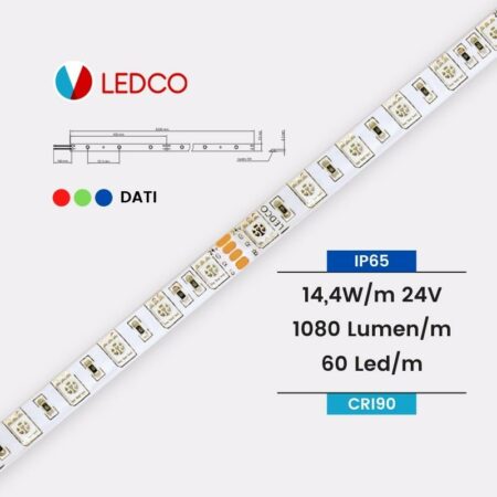 STRIP LED STRISCIA LED PERFORMANTE SL72RGBD65 IP65 RGB CRI90 LEDCO