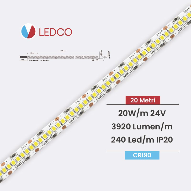 Ledco sl200 striscia led monocolore 2835 20 metri 20 W/M 24V 240 Led/M ip20