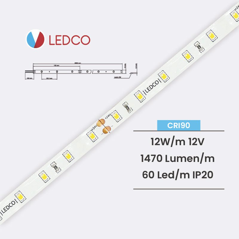 Ledco sl60 striscia led monocolore 2835 5 metri 12 W/M 12V 60 Led/M ip20