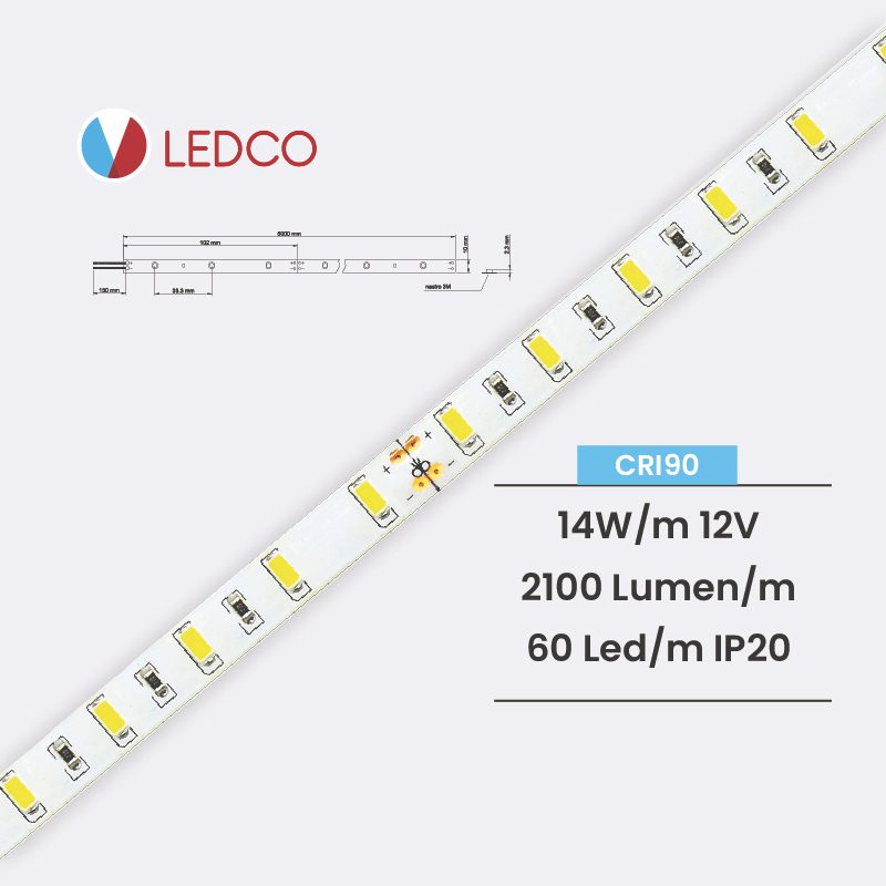 Ledco sl80 striscia led monocolore 5630 5 metri 14 W/M 12V 60 Led