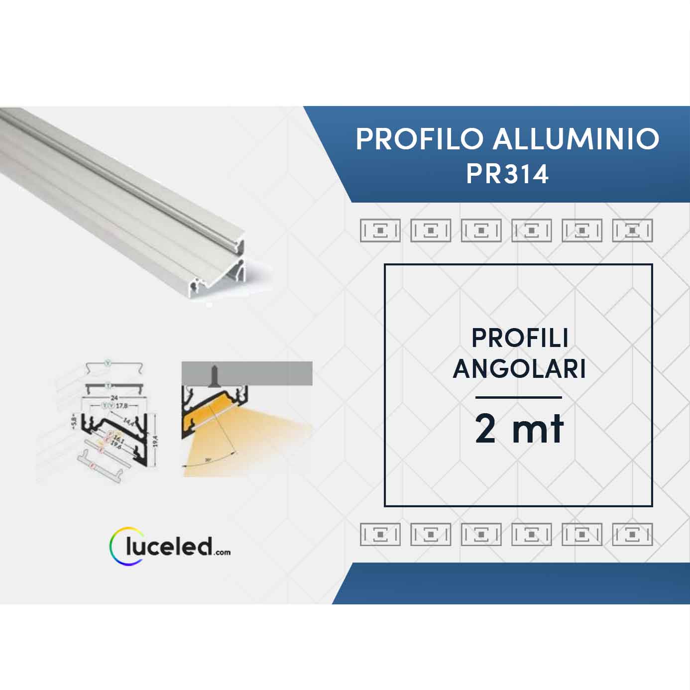 Ledco pr314 kit profilo angolare in alluminio 10 metri per strisce led