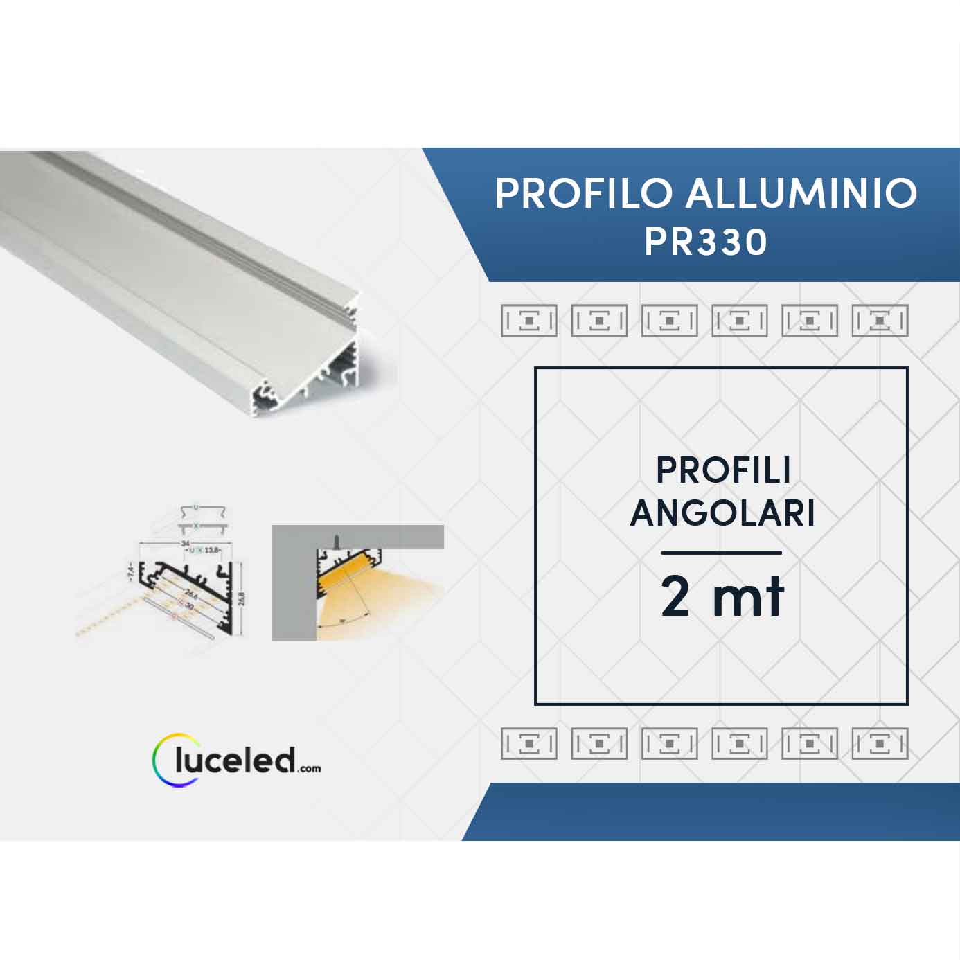 Ledco pr330 kit profilo angolare in alluminio 10 metri per strisce led