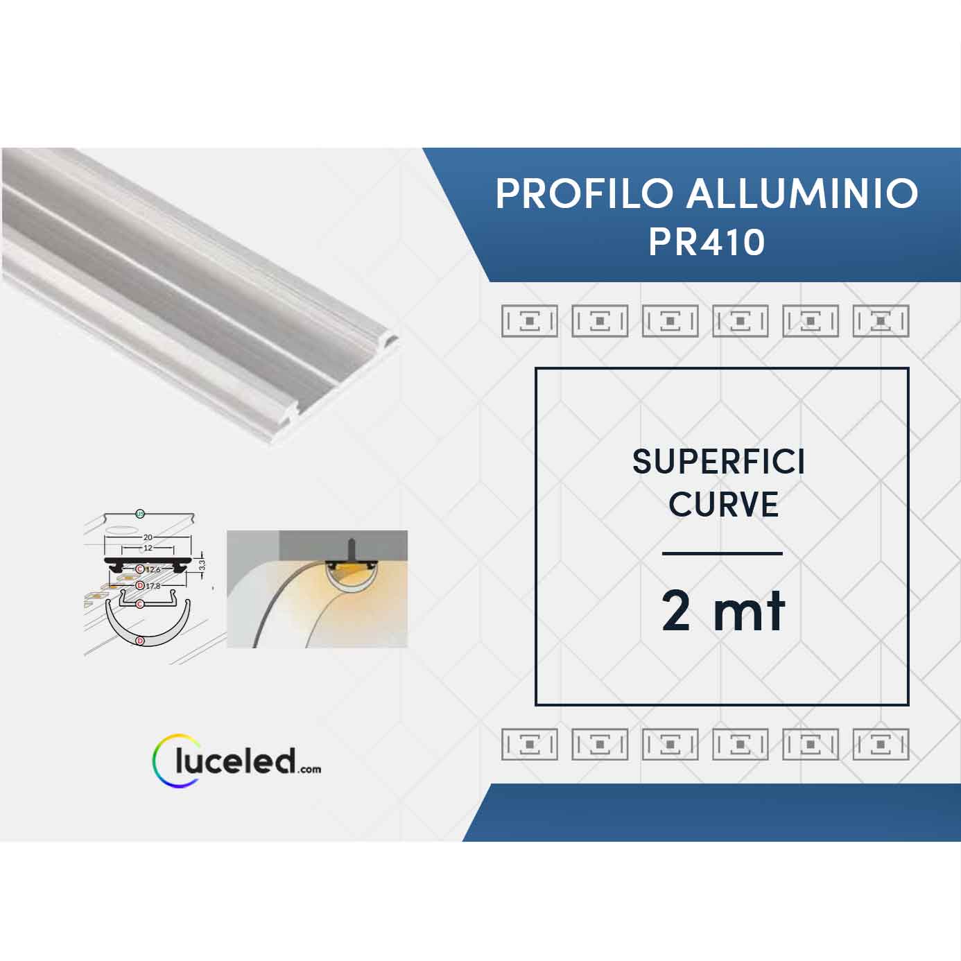 Ledco pr410 kit profilo in alluminio per superfici curve 10 metri per  strisce led