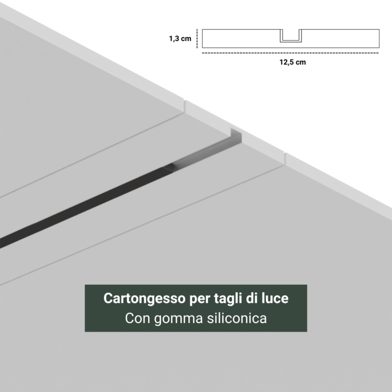 Cartongesso con alluminio integrato per realizzare tagli di luce led con strip LED