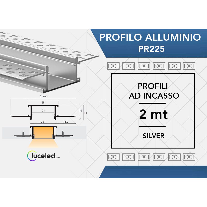 Profilo In Alluminio Danubio Per Strip LED Da 12 Mm, Lunghezza 150 Cm, Con Copertura Trasparente, Per Illuminazione Indiretta In Cucina, Bagno E Camera Da Letto