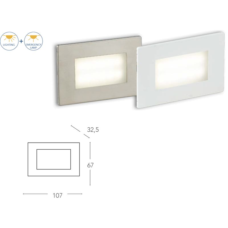 INTEC LIGHT Bolt 503HP luce continua e d'emergenza Segnapassi LED ad  incasso 3W 4000K IP65 per cassetta di derivazione 503