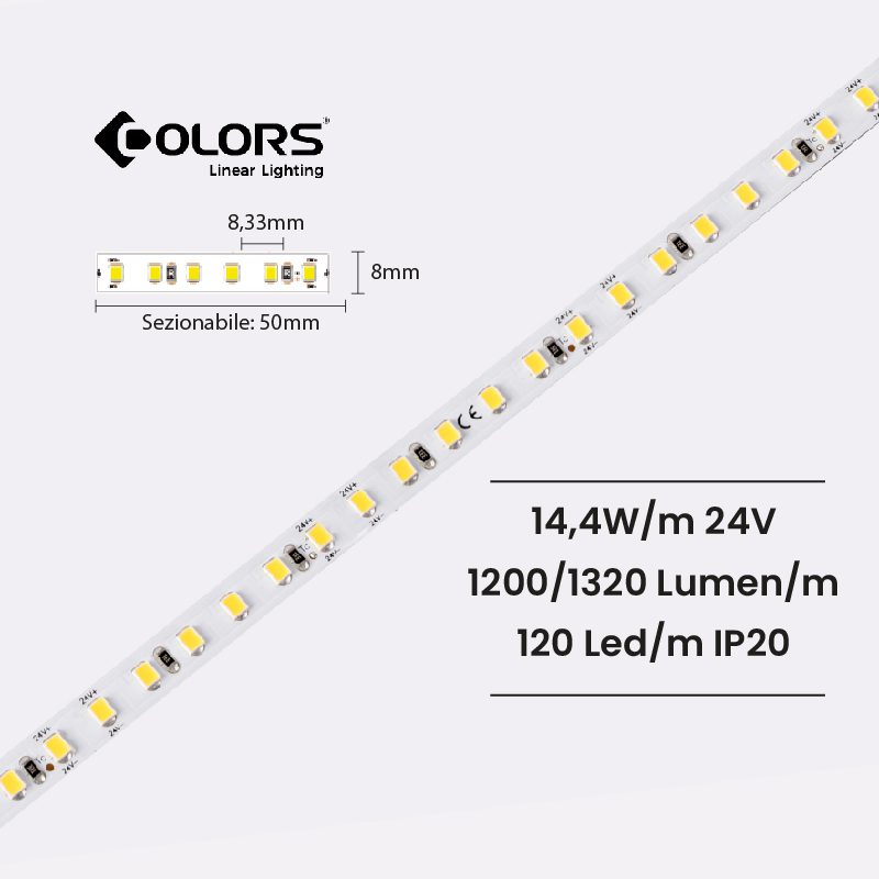 Colors series dj120 striscia led monocolore 2835 5 metri 14,4 W/M 24V 120  Led/M ip20
