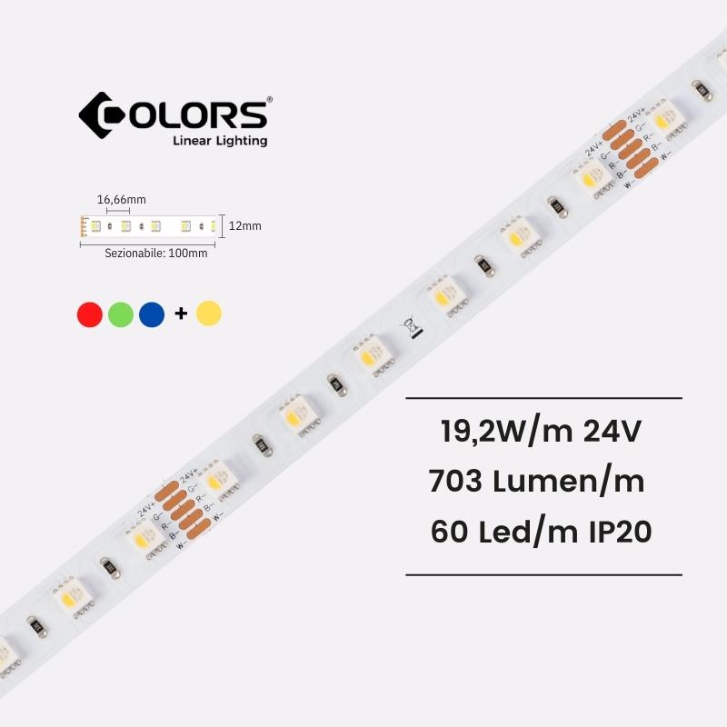 Colors series d560RGBW striscia led RGB + 4000k 5 metri 19,2 W/M 24V 60 Led/M  ip20