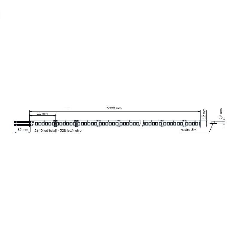 Nastro adesivo 3M per strisce LED 12mm -Biadesivo -IP67 -33m