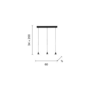 Lampada a sospensione Lex RETT 3 Disegno tecnico Ondaluce luceledcom