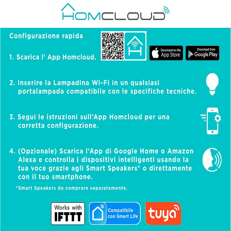 Lampadina Wi-FI RGB + Bianco CCT E27 dimmerabile – Homcloud