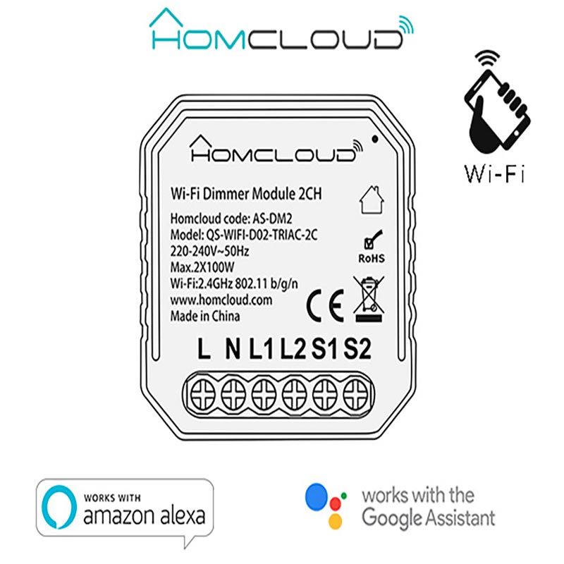 Modulo Dimmer Intelligente Wi-Fi 2 canali da incasso – Homcloud