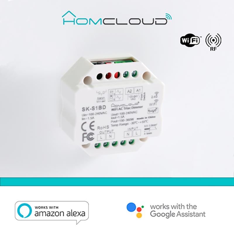 Modulo Smart Dimmer 220V AC Triac 1CHx1.5A Wi-Fi+RF 2.4G – Homcloud