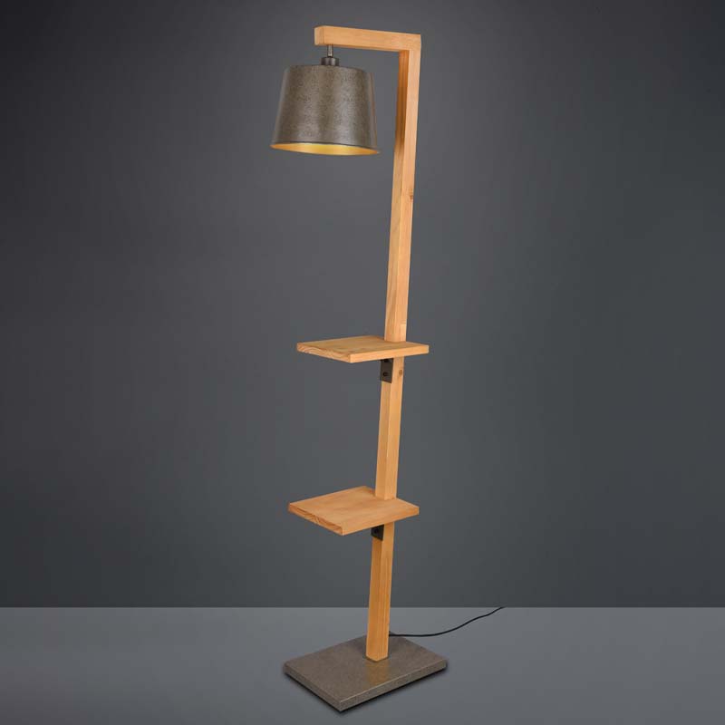 Lampada da terra Led Rodrigo in legno e metallo anticato con due ripiani  E27 H. 165 cm – Trio Lighting