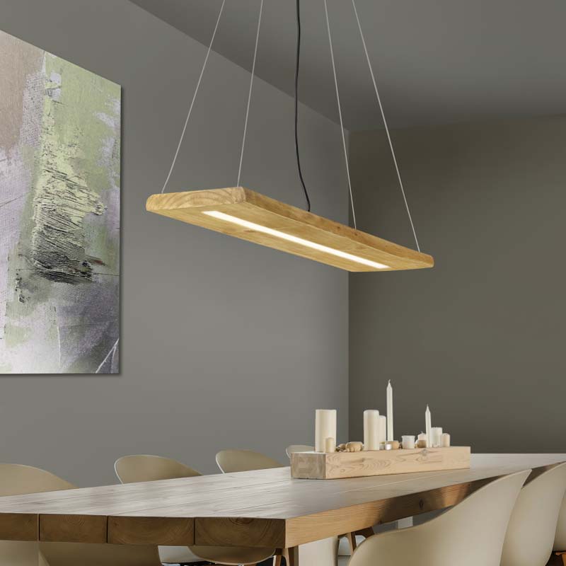 Lampada a sospensione Led Brad rettangolare in legno dimmerabile tramite  interruttore 27W- Trio Lighting