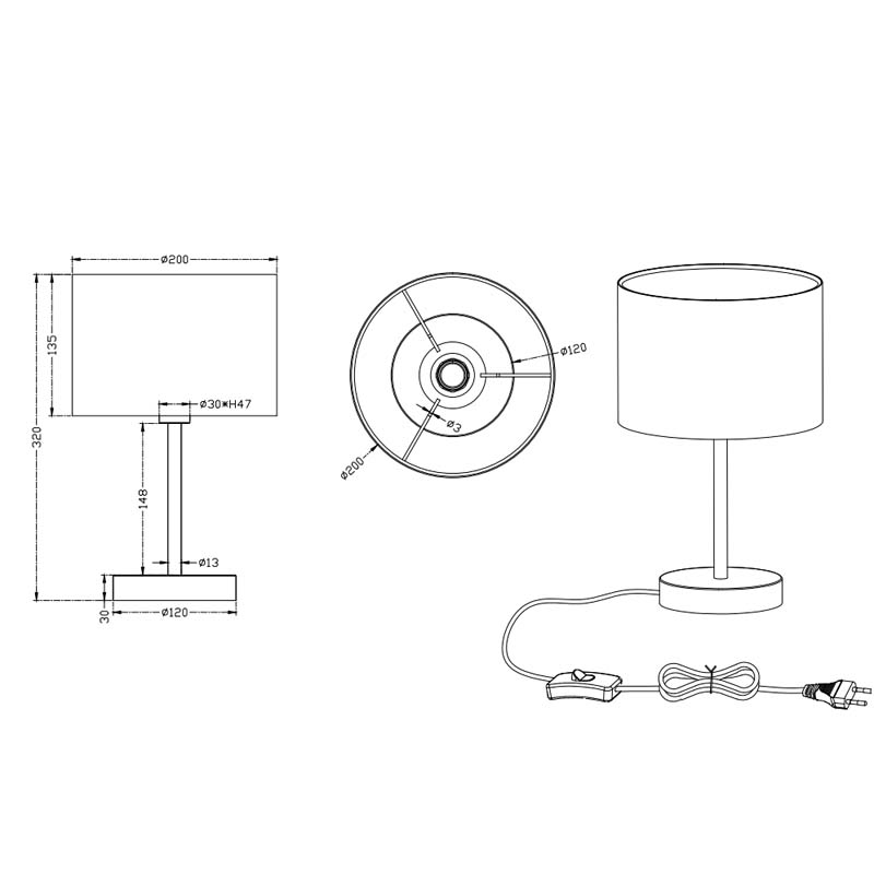 Lampada da tavolo Led Hotel paralume H.55 cm E27 diametro 30cm – Trio  Lighting