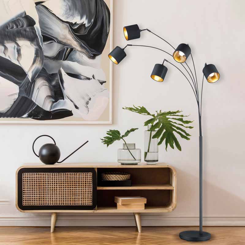 Lampada Da Terra A Fiamma Nera, Arco Retrò 360° Rotabile, E14, Per Soggiorno E Camera Da Letto