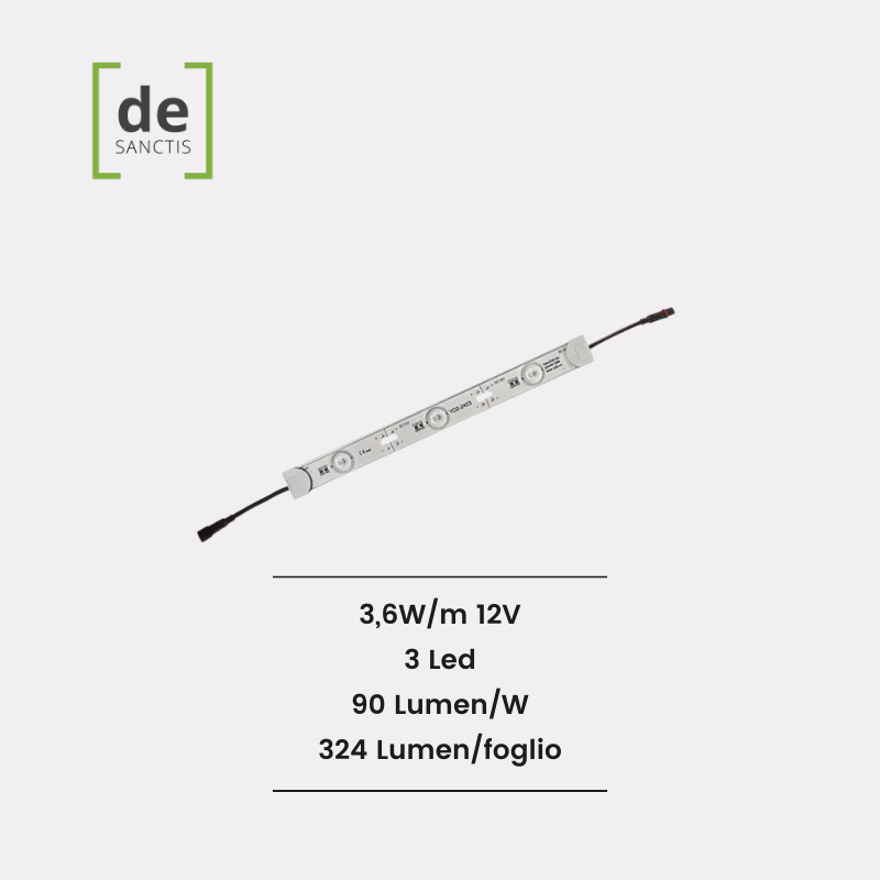 Barra Led Rigida 3Led Con Lenti 25,2Cm Ip65 160° 3,6W – De Sanctis ...