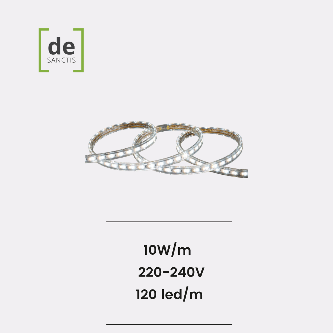 Striscia LED CCT 220V 120 LED_m 10W_m 900lm_m Larga 14mm Taglio 100cm IP65