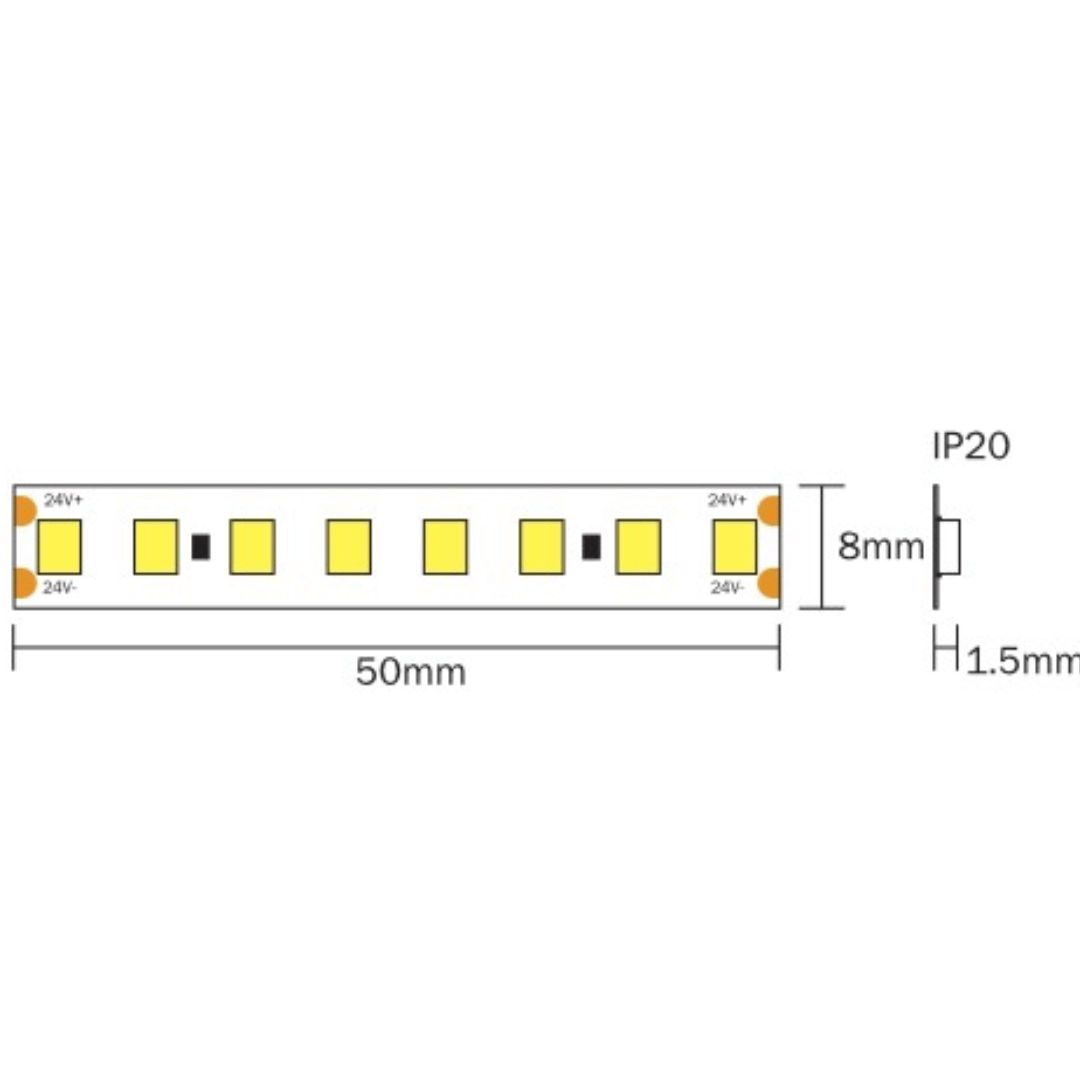 Strip Led 2835 Ip20 14,4W_Mt 190Lm_W 24V 2700K Alta Luminosità 20 Metri (2)