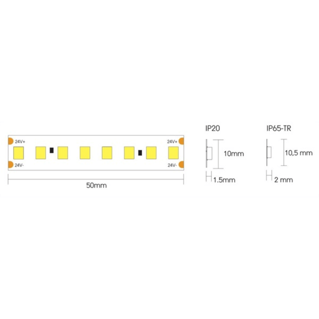 Strip Led 2835 Ip20 19,2W_Mt 190Lm_W 24V Alta Luminosita