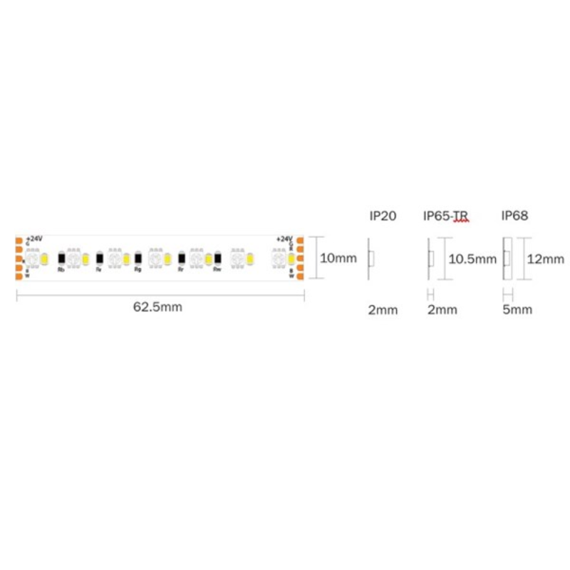 Strip Led 2216+2835 Ip68 19,2W_Mt 24V Rgb+4000K 224Led_Mt Cri90 (2)