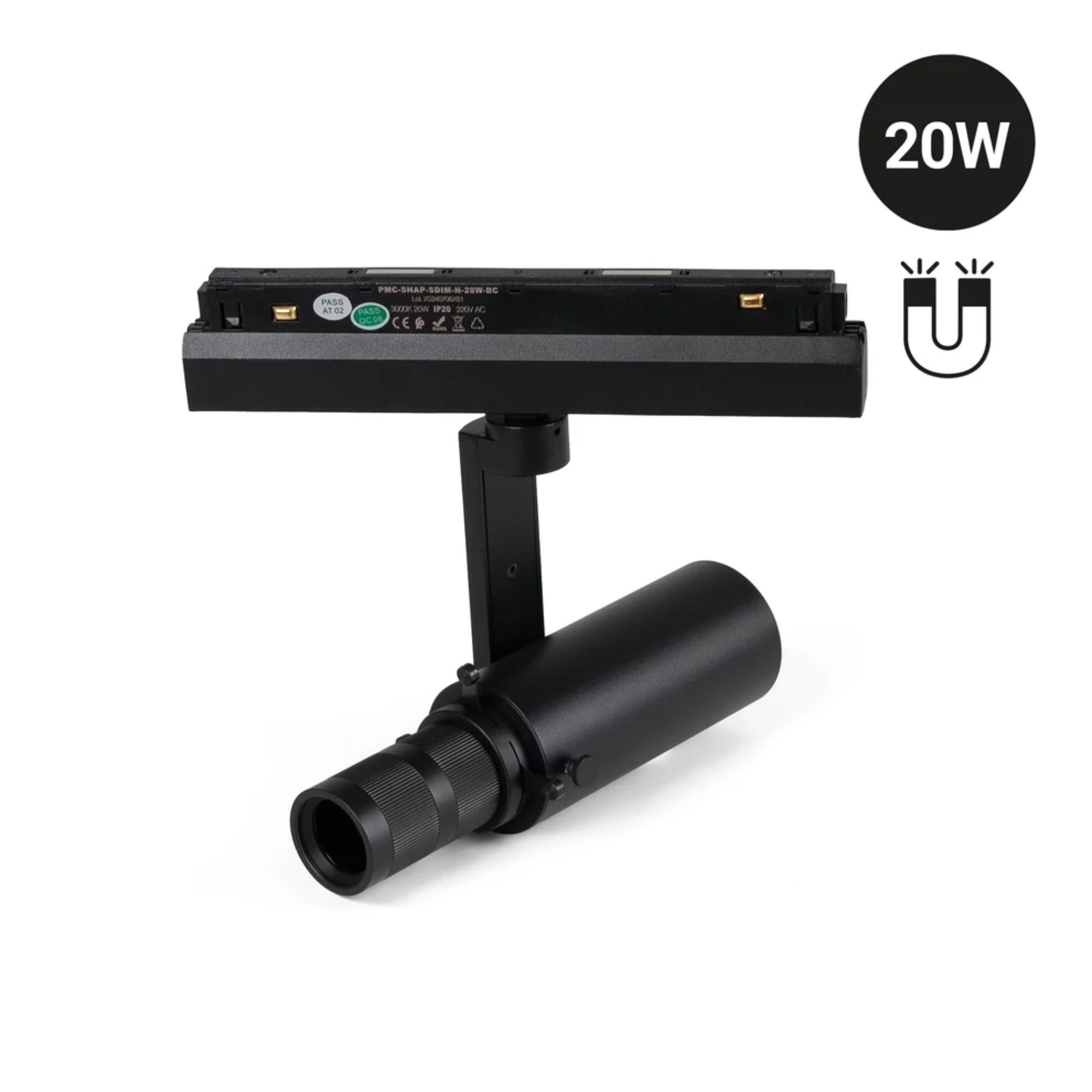 Faretto sagomatore orientabile per binario magnetico 48V 20W - De Sanctis Light and Design