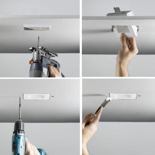 Porta faretto da incasso in gesso a scomparsa quadrato con vetro per ... Faretti da incasso a muro