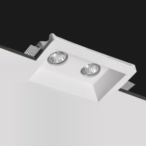 Porta faretto doppio da incasso in gesso rettangolare a scomparsa per GU10 MR16 CSF096